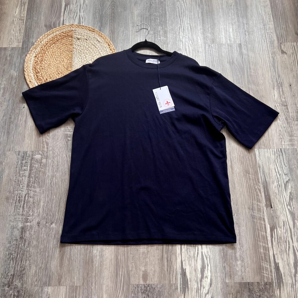 MIDA UNDICI Made in Italy Mens Crew Neck Navy Blue Short-Sleeve T-Shirt BNWT